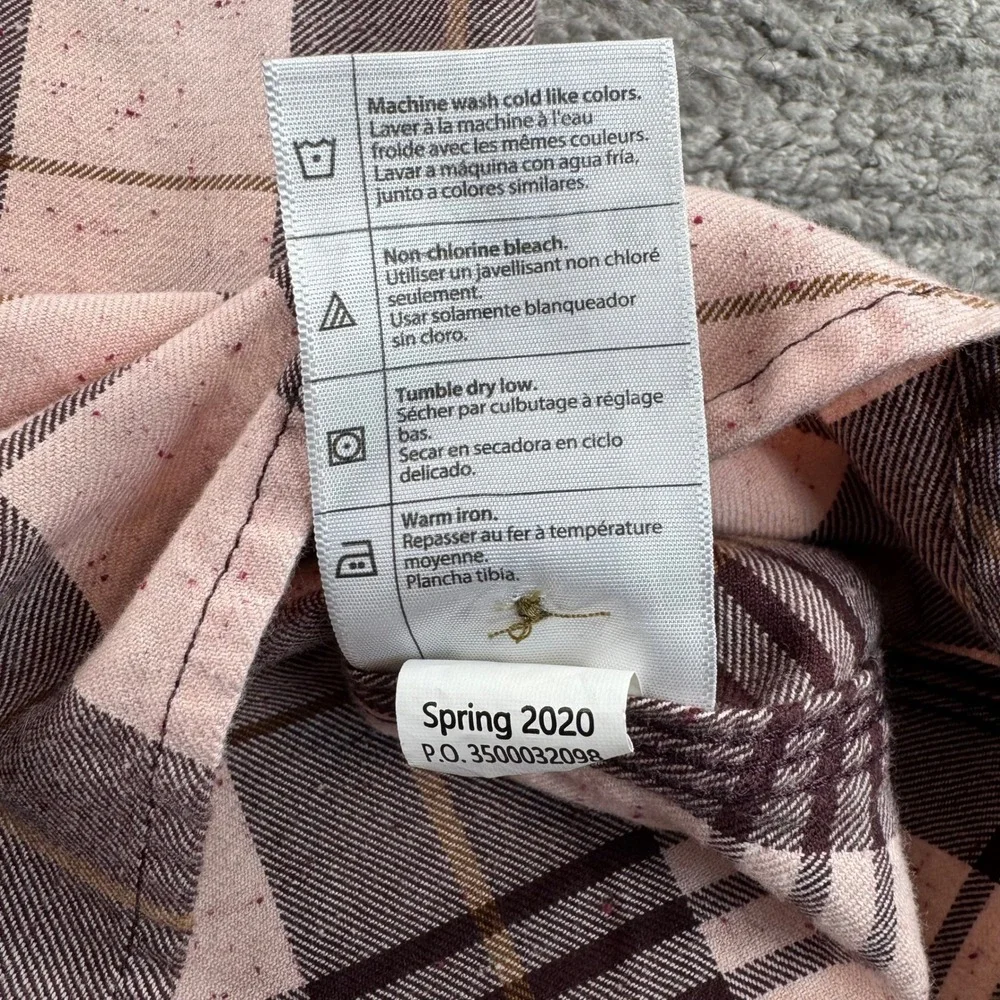 Carhartt‎ Womens XL Flannel Shirt Pink Plaid Band Collar Button Up Top